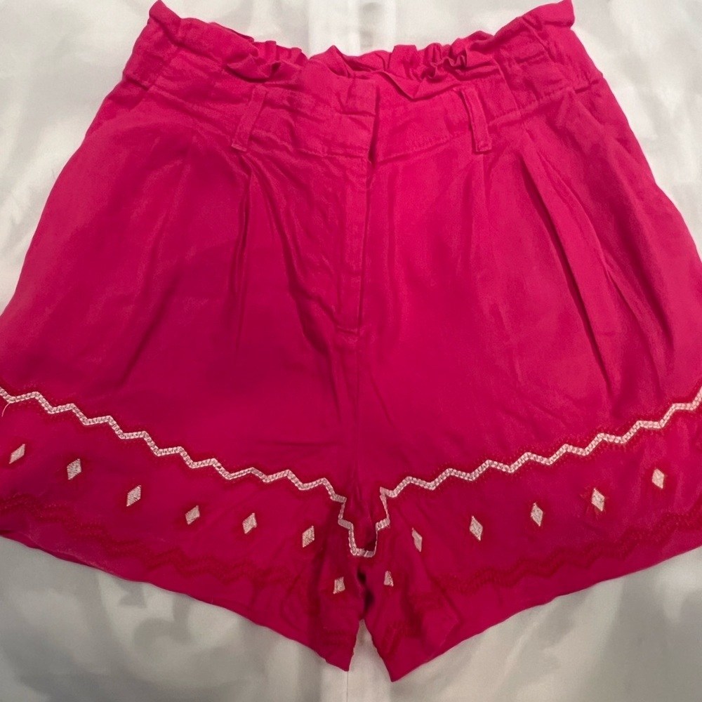 LOFT Hot Pink Embroidered High-Waist Shorts